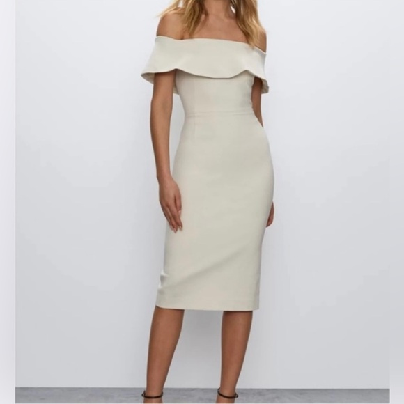 Aritzia/Babaton cream coloured off-the-shoulder dress - size 10 fits L/XL - Picture 4 of 5